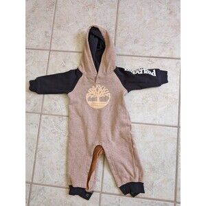 Timberland Hoodie One Piece Size 12 Months Unisex, Logo Beige/Black